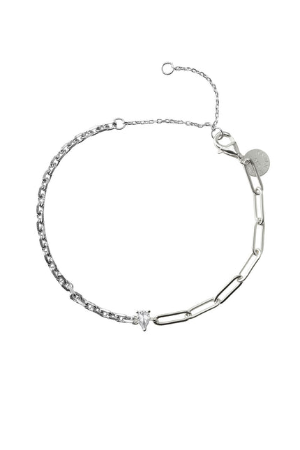 Silver 925 sterling silver bracelet with two different chain styles and stone details 116