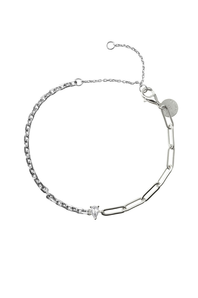 Silver 925 sterling silver bracelet with two different chain styles and stone details 116