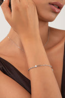 Silver 925 sterling silver bracelet with two different chain styles and stone details 116