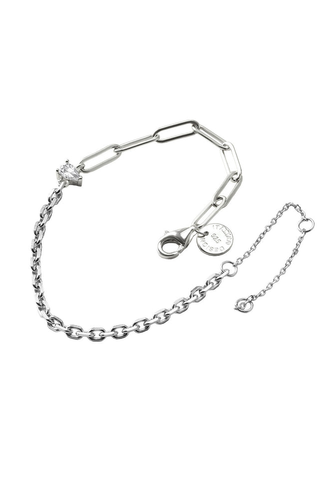 Silver 925 sterling silver bracelet with two different chain styles and stone details 116