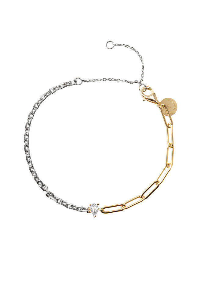 Gold 925 sterling silver bracelet with two different chain styles and stone details 116