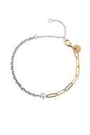 Gold 925 sterling silver bracelet with two different chain styles and stone details 116
