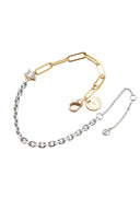 Gold 925 sterling silver bracelet with two different chain styles and stone details 116