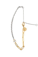 Gold 925 sterling silver bracelet with two different chain styles and stone details 116