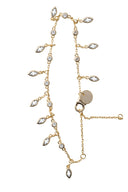 Gold 925 sterling silver bracelet with dangling and teardrop-shaped crystal stone details 119