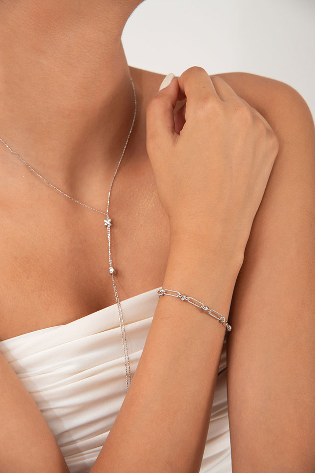 Silver Rectangular link detailed 925 sterling silver bracelet 125