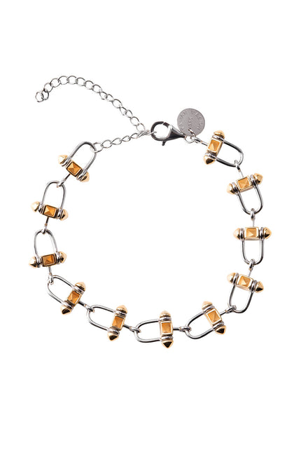 Gold 925 sterling silver bracelet with interconnected rectangular link details 126