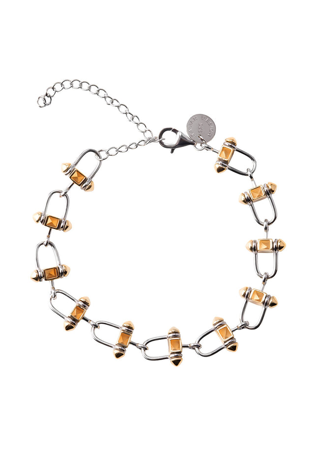 Gold 925 sterling silver bracelet with interconnected rectangular link details 126