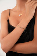 Gold 925 sterling silver bracelet with interconnected rectangular link details 126