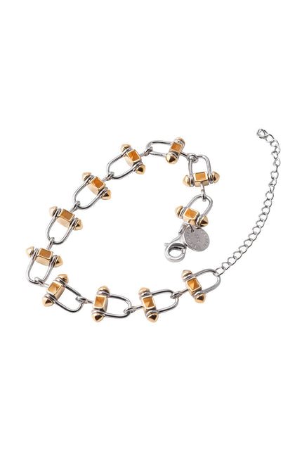 Gold 925 sterling silver bracelet with interconnected rectangular link details 126