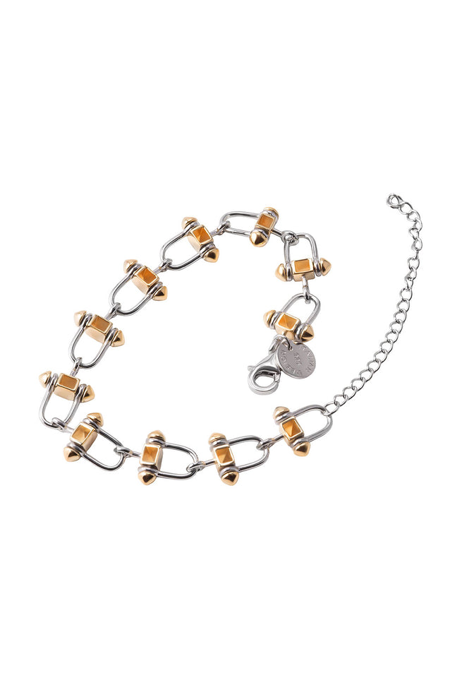 Gold 925 sterling silver bracelet with interconnected rectangular link details 126