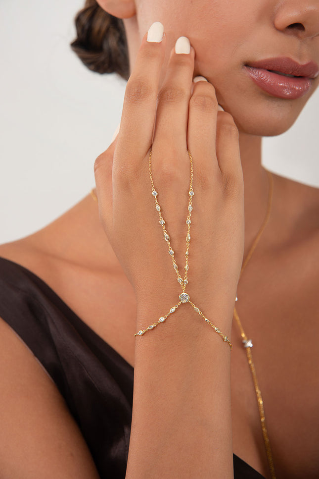 Gold 925 sterling silver slave bracelet with crystal stone details 127