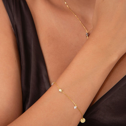Gold 925 sterling silver bracelet with star details 155