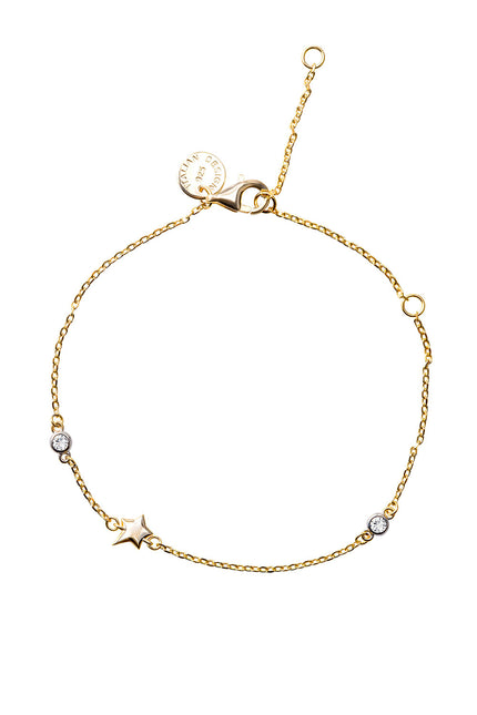 Gold 925 sterling silver bracelet with star and crystal stone details 156