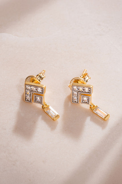 Gold 925 silver earrings with crystal stone detail 01