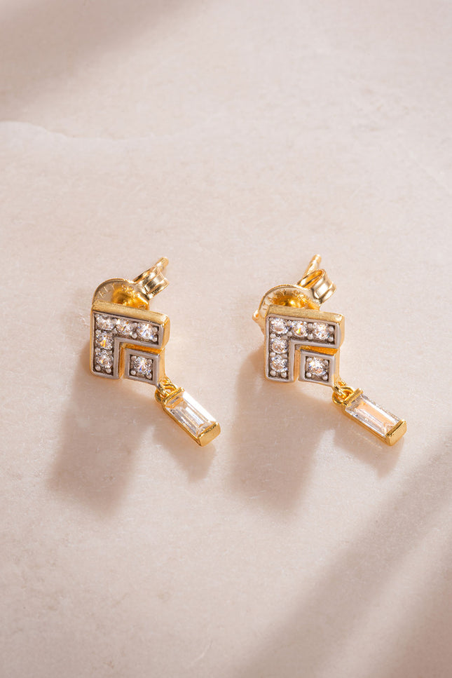 Gold 925 silver earrings with crystal stone detail 01