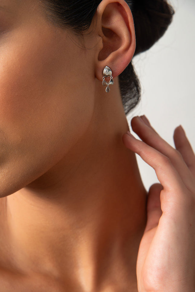 Silver 925 sterling silver earrings with pear and stone details 02