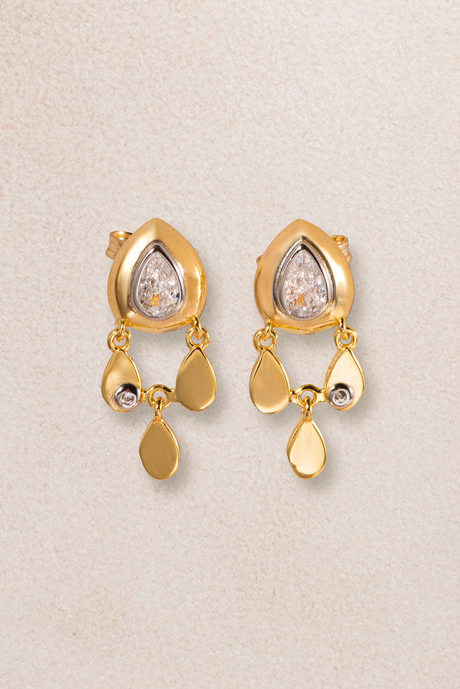 Gold 925 sterling silver earrings with pear and stone details 02