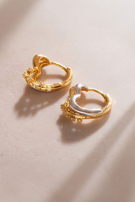 Gold 925 sterling silver heart and crystal stone detailed earrings 03
