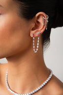 Silver Pear and crystal stone chain detailed 925 sterling silver cartilage earrings 61