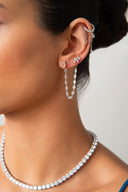 Silver Pear and crystal stone chain detailed 925 sterling silver cartilage earrings 61