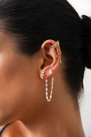 Gold Pear and crystal stone chain detailed 925 sterling silver cartilage earrings 61