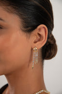 Gold Long 925 sterling silver earrings with shiny stone arrangement details 100