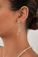 Gold Long 925 sterling silver earrings with shiny stone arrangement details 100