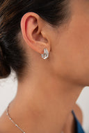 Silver 925 Sterling silver earrings with geometric form and crystal stone details 102