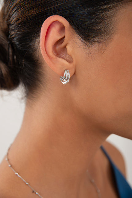 Silver 925 Sterling silver earrings with geometric form and crystal stone details 102