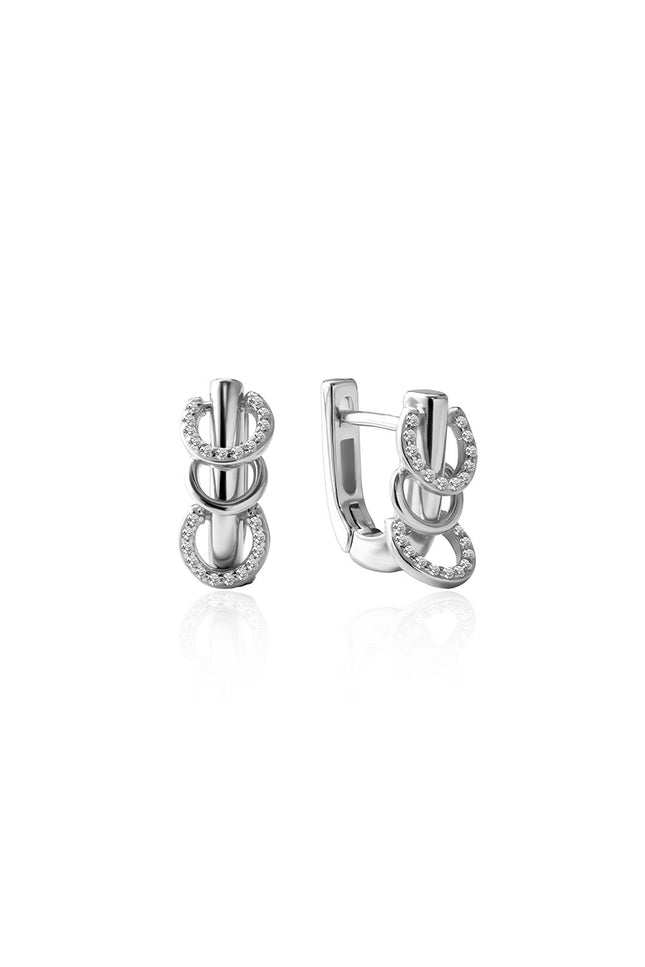 Silver 925 sterling silver earrings with hoop design details and crystal stone embellishments 108