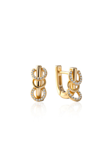 Gold 925 sterling silver earrings with hoop design details and crystal stone embellishments 108