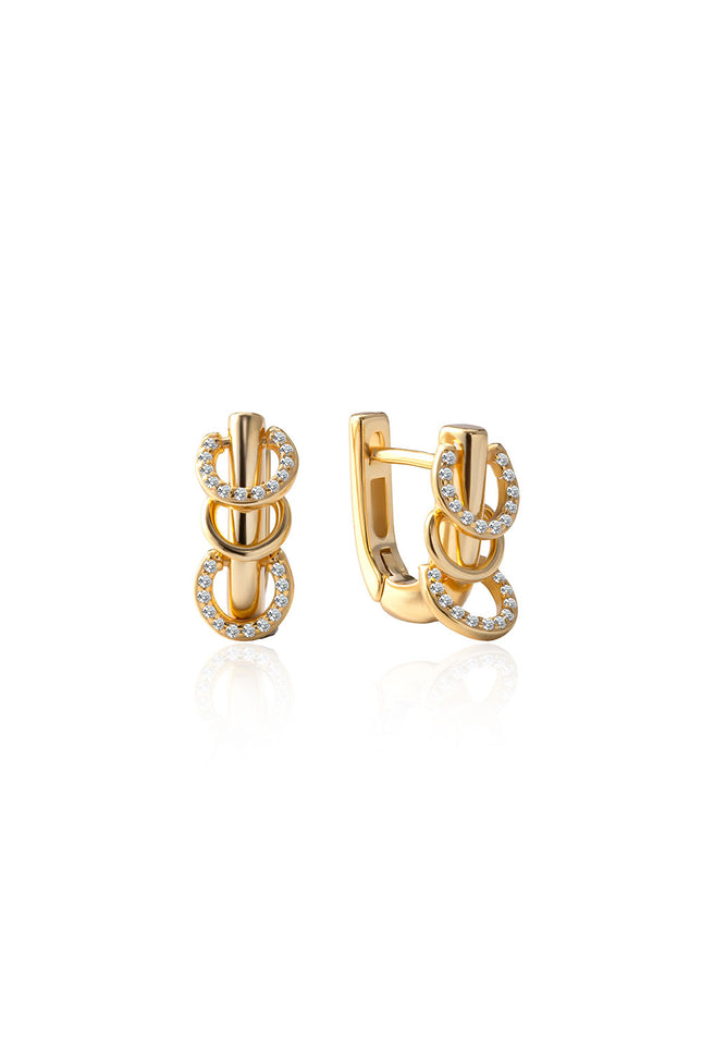 Gold 925 sterling silver earrings with hoop design details and crystal stone embellishments 108