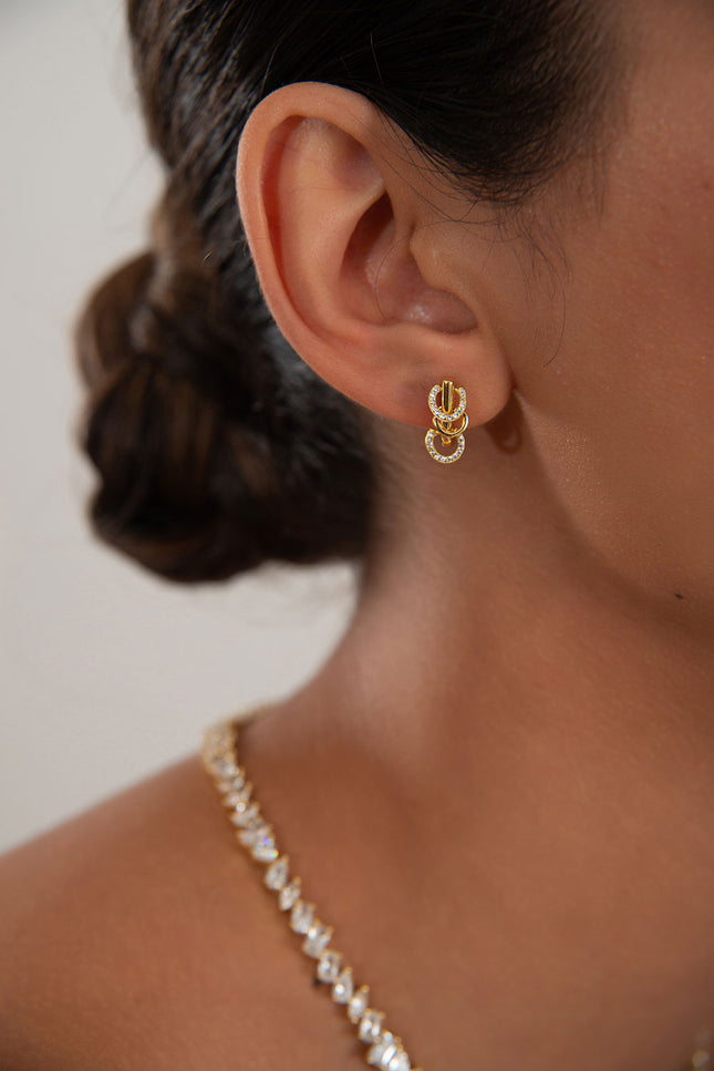Gold 925 sterling silver earrings with hoop design details and crystal stone embellishments 108