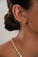 Gold 925 sterling silver earrings with hoop design details and crystal stone embellishments 108