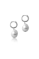Silver 925 sterling silver hoop earring with natural pearl shape and crystal stone details 109