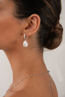 Silver 925 sterling silver hoop earring with natural pearl shape and crystal stone details 109
