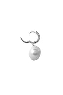 Silver 925 sterling silver hoop earring with natural pearl shape and crystal stone details 109