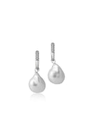 Silver 925 sterling silver hoop earring with natural pearl shape and crystal stone details 109
