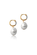 Gold 925 sterling silver hoop earring with natural pearl shape and crystal stone details 109