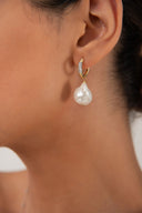 Gold 925 sterling silver hoop earring with natural pearl shape and crystal stone details 109