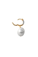 Gold 925 sterling silver hoop earring with natural pearl shape and crystal stone details 109