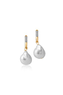 Gold 925 sterling silver hoop earring with natural pearl shape and crystal stone details 109