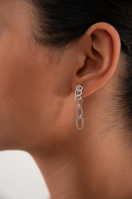 Silver 925 sterling silver earring with chain link and crystal stone details 110