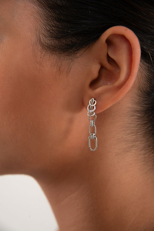 Silver 925 sterling silver earring with chain link and crystal stone details 110