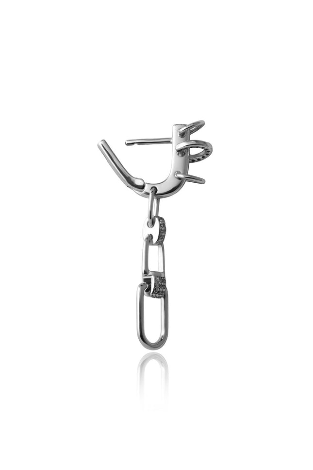 Silver 925 sterling silver earring with chain link and crystal stone details 110