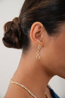 Gold 925 sterling silver earring with chain link and crystal stone details 110