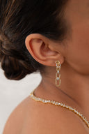 Gold 925 sterling silver earring with chain link and crystal stone details 110