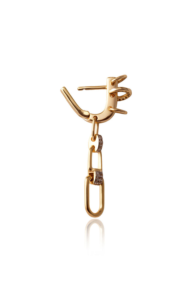 Gold 925 sterling silver earring with chain link and crystal stone details 110