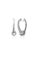 Silver 925 sterling silver earring with an elegant hoop shape and crystal stone detail at the tip 128
